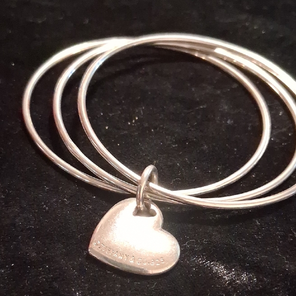Tiffany & Co. Jewelry - Tiffany & Co. Silver Heart Charm Bangle Bracelets. 925 Sterling Silver.
